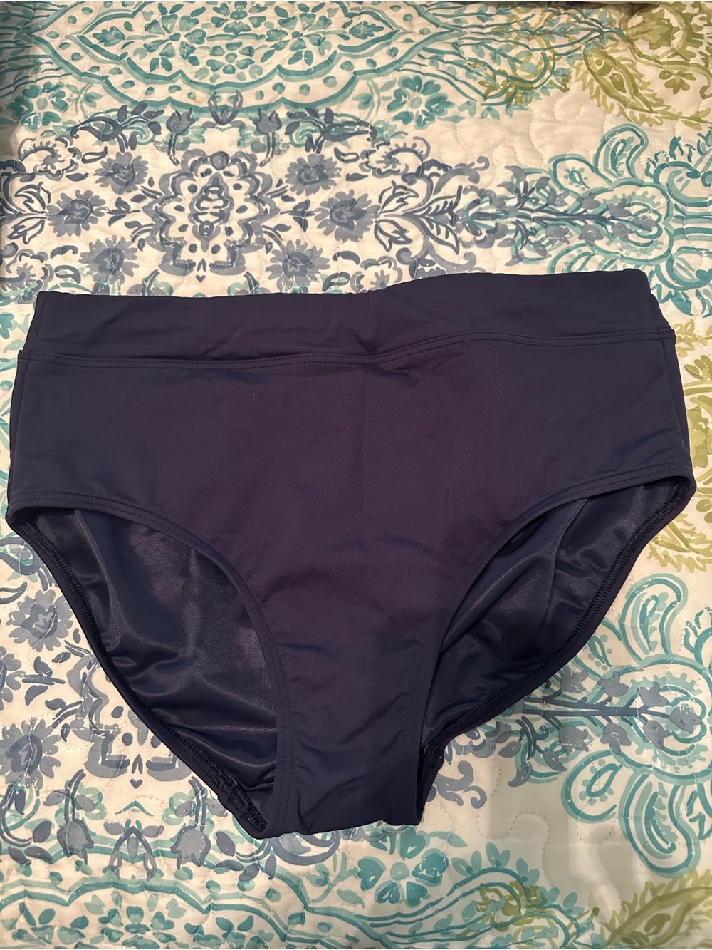 Lands' End Solid Navy High-Rise Swim Bottoms